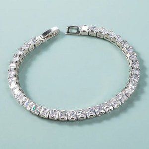 Solid 925 Silver 2ct Diamond Womens Tennis Bracelet Square Diamonds Jewelry 2 ct